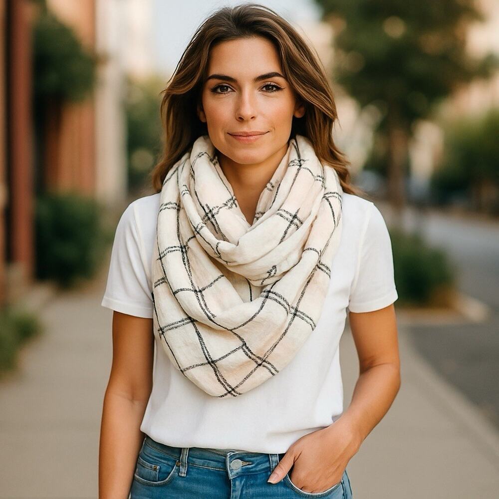 Loft Infinity Scarf Women’s Lightweight Cotton Beige New